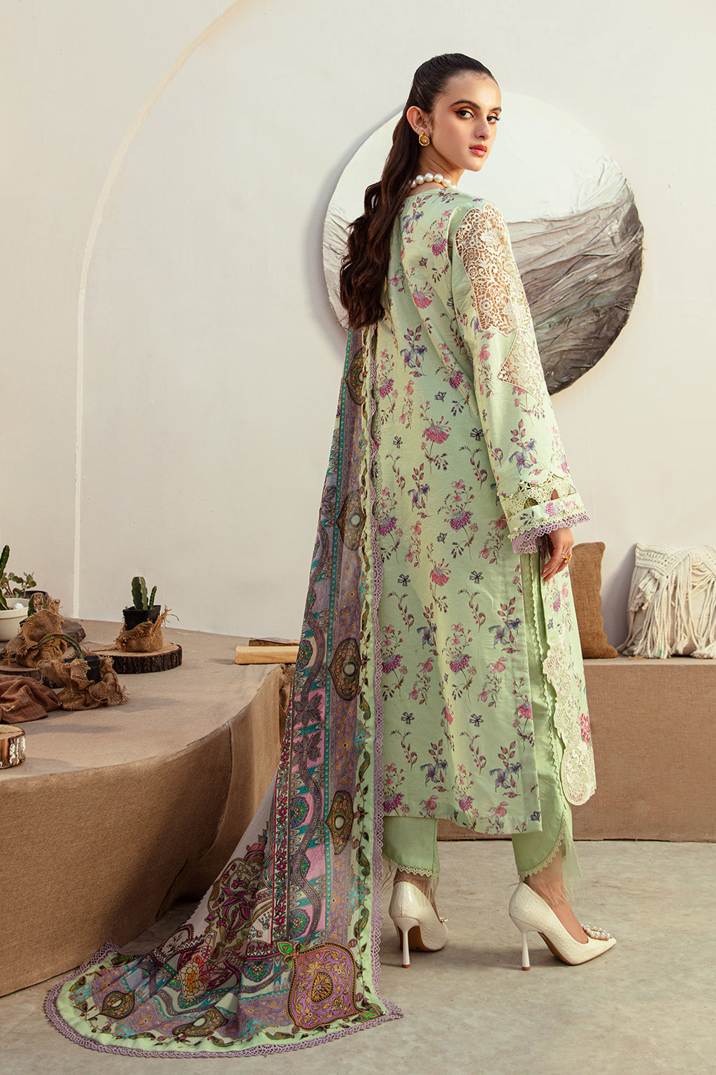 AJR Couture | Alif Affordable Lawn 24 | MINT MAGIC - Designer Dress with Intricate embroidery and embellishments. Shop elegent wedding dress at Maria Faisal.