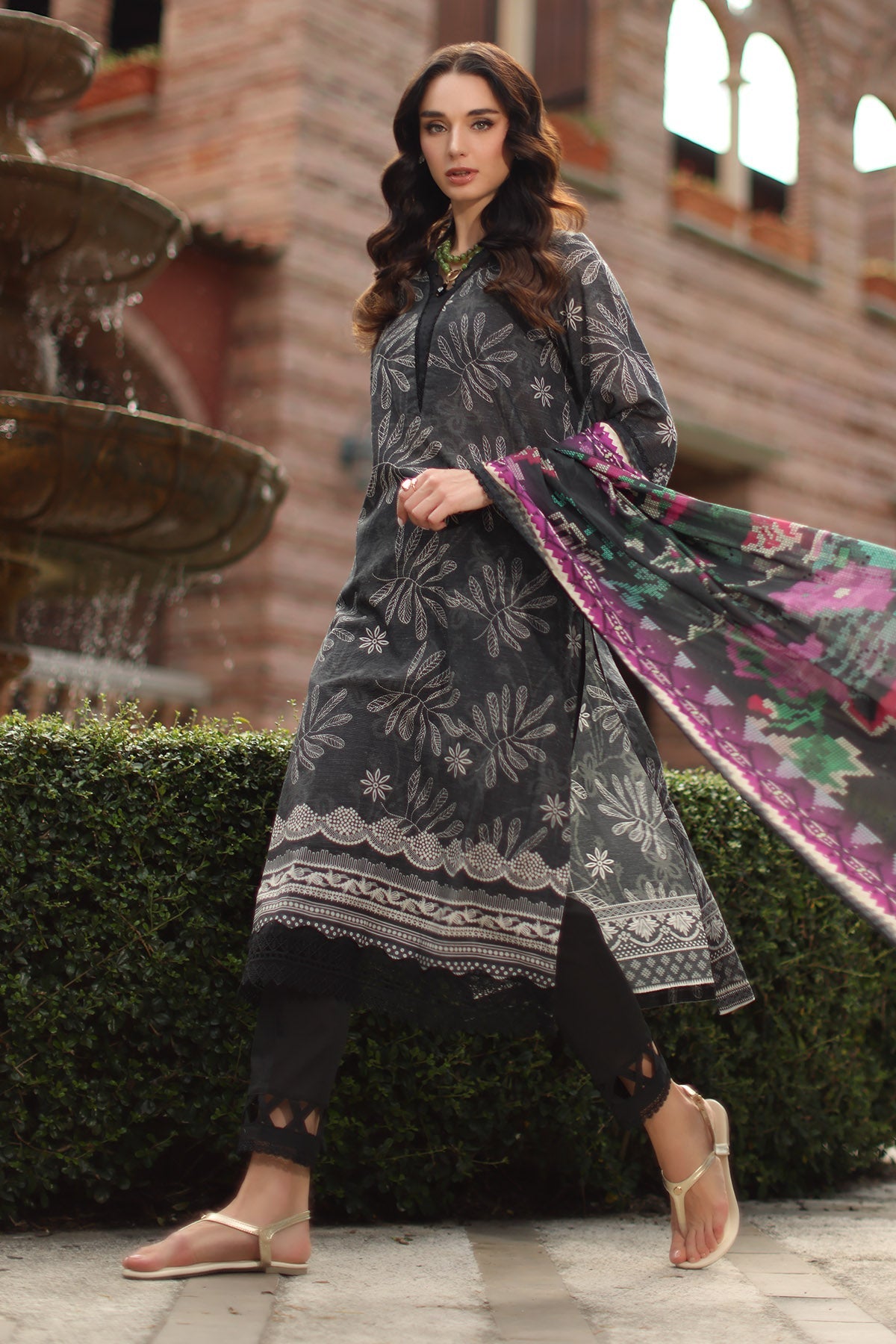 Nureh | Signature Prints 26 | SP-204 - Luxury Dress - available at Maria Faisal in UK and USA.