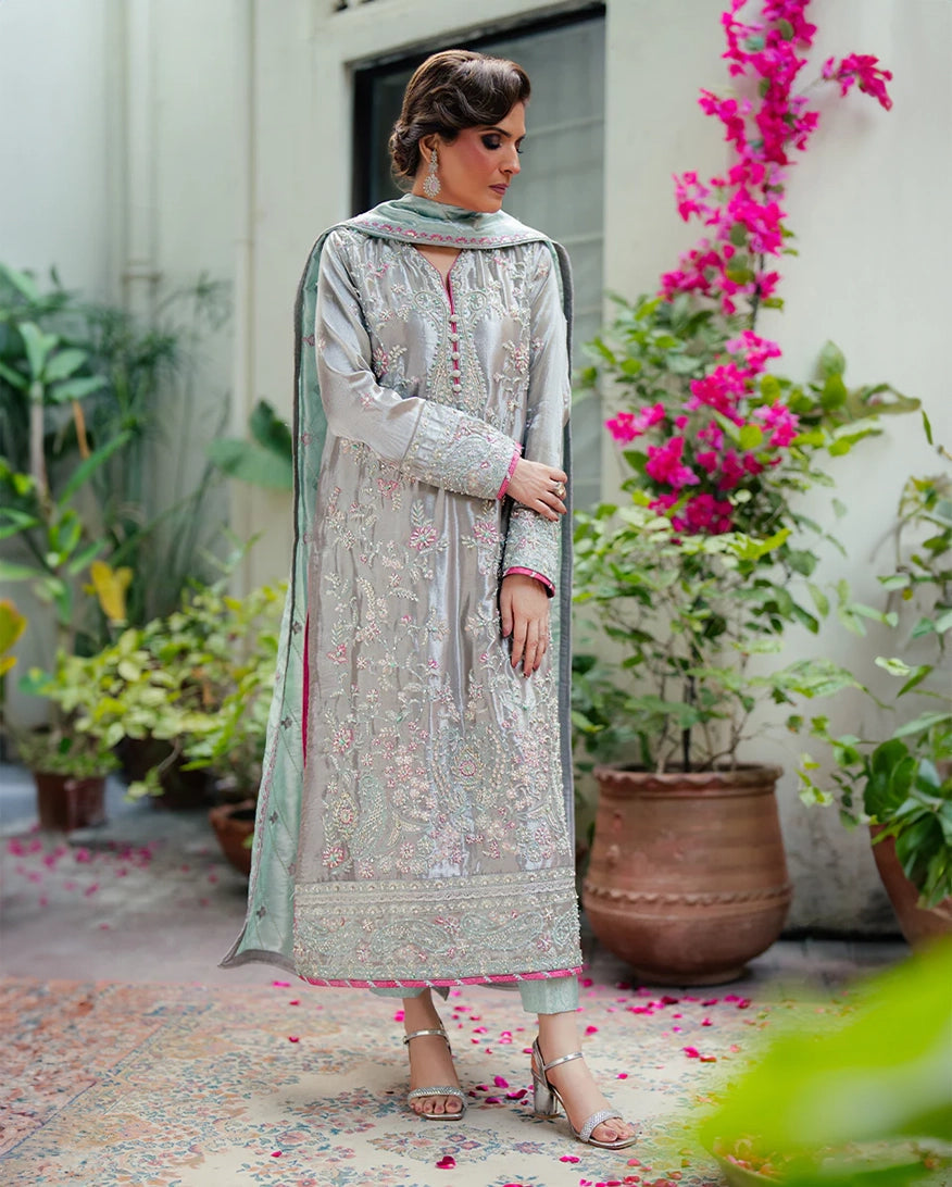 Mushq | Sunehri Lama Silk | Resham - Formal Dress - available at Maria Faisal in UK and USA.