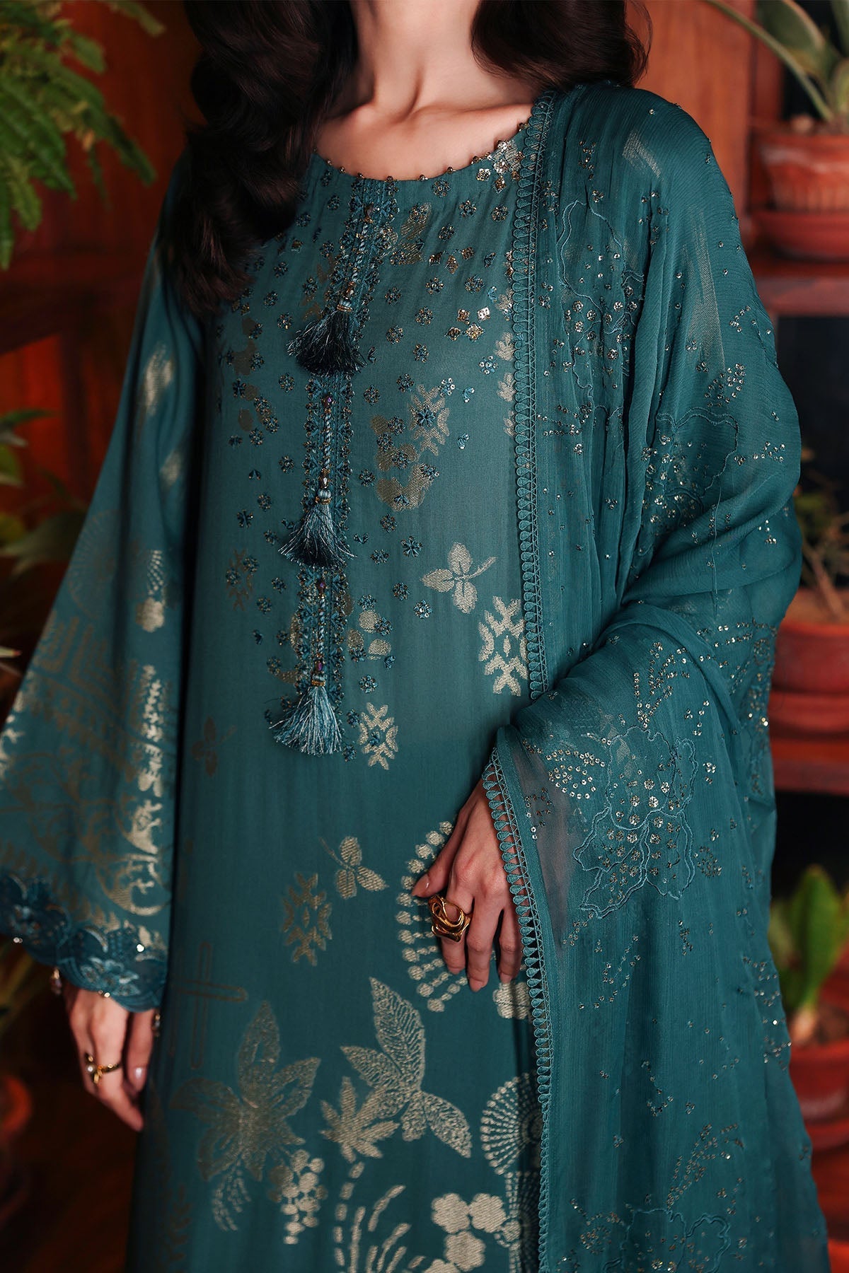 Nureh | Exclusive Jacquard | NE-224 - Luxury Dress - available at Maria Faisal in UK and USA.