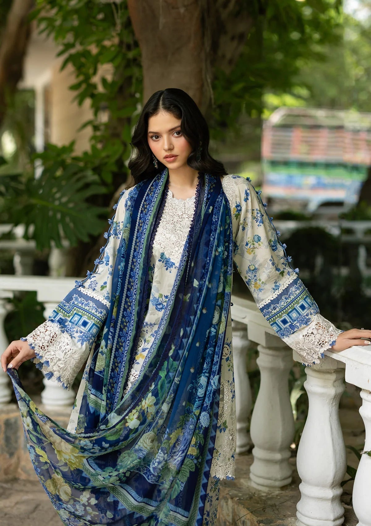 Elaf Premium | Signature Embroidered Lawn with Chiffon Collection 26 | ESG-8B CELINE - Luxury Dress - available at Maria Faisal in UK and USA.