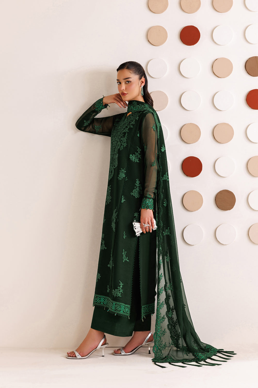 Farasha | Chiffon Threads 26 | Emerald Leaf - Formal Dress - available at Maria Faisal in UK and USA.