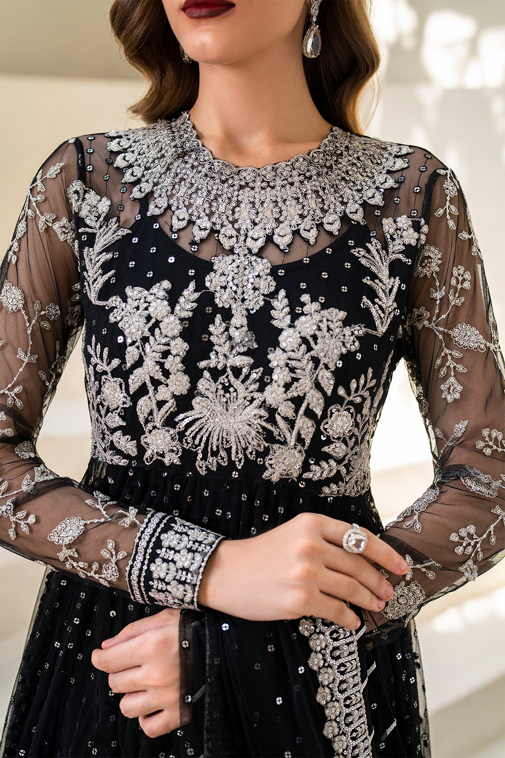 Iznik | Chinnon Chiffon | CC-50 Embroidered Net - Ladies Clothes - Maria Faisal