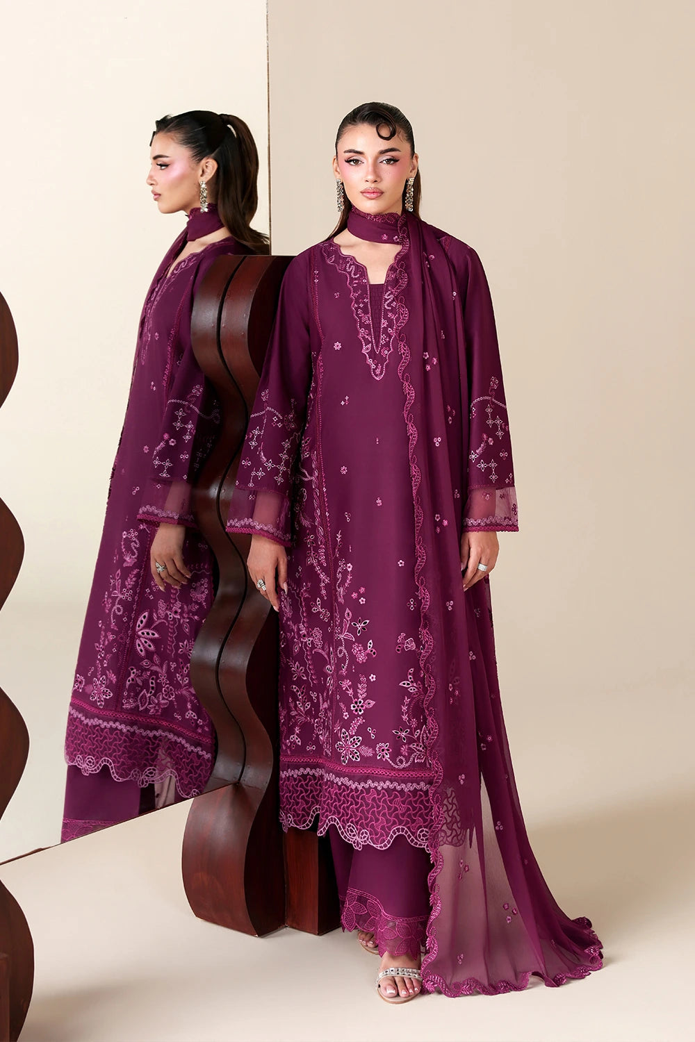Azure | Luxury Lawn 26 | Grovy Garnet - Luxury Dress - available at Maria Faisal in UK and USA.