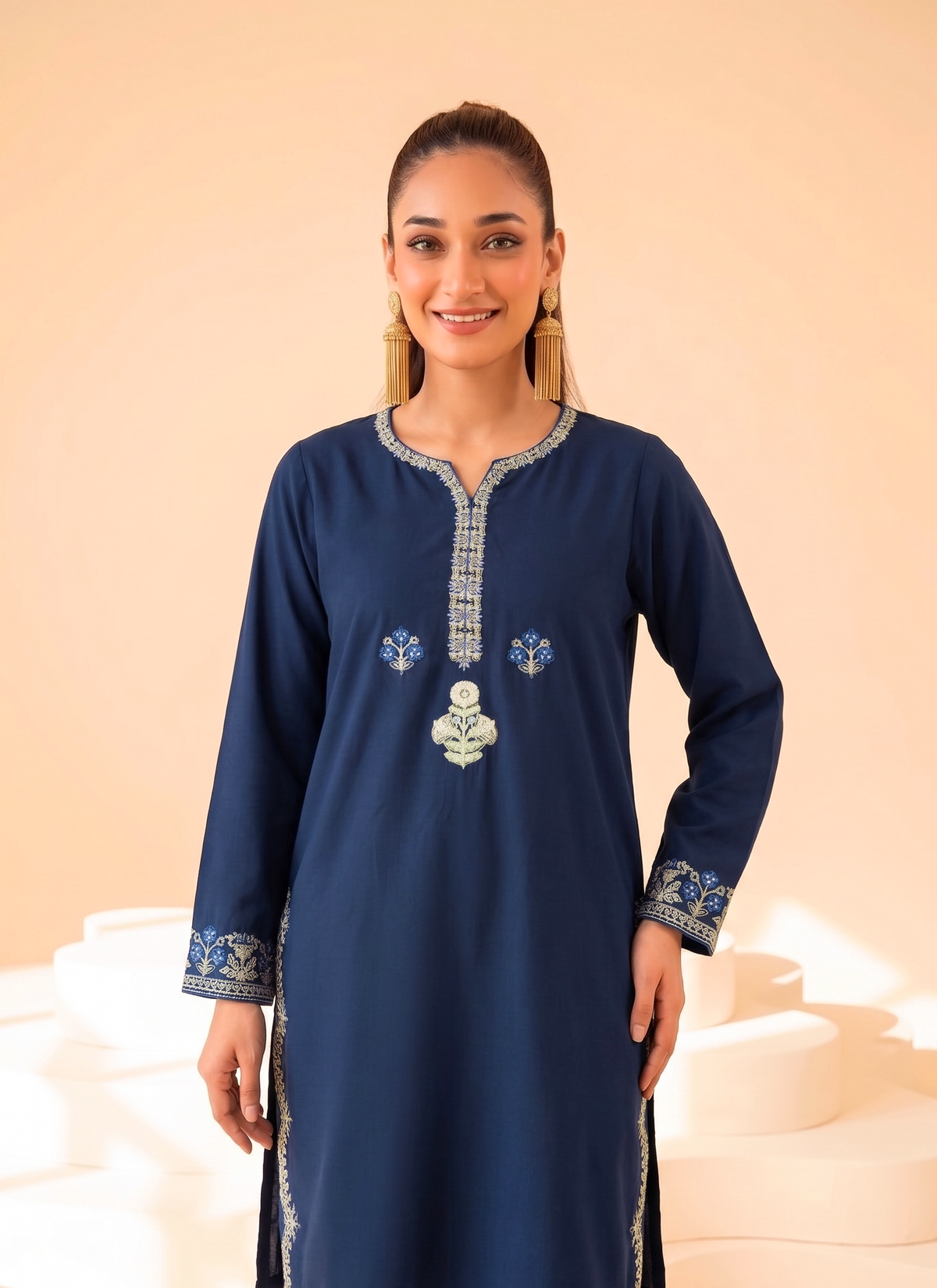 Faiza Faisal | FNF Cords Edit |NAVY SYMPHONY - Casual Dress - available at Maria Faisal in UK and USA.