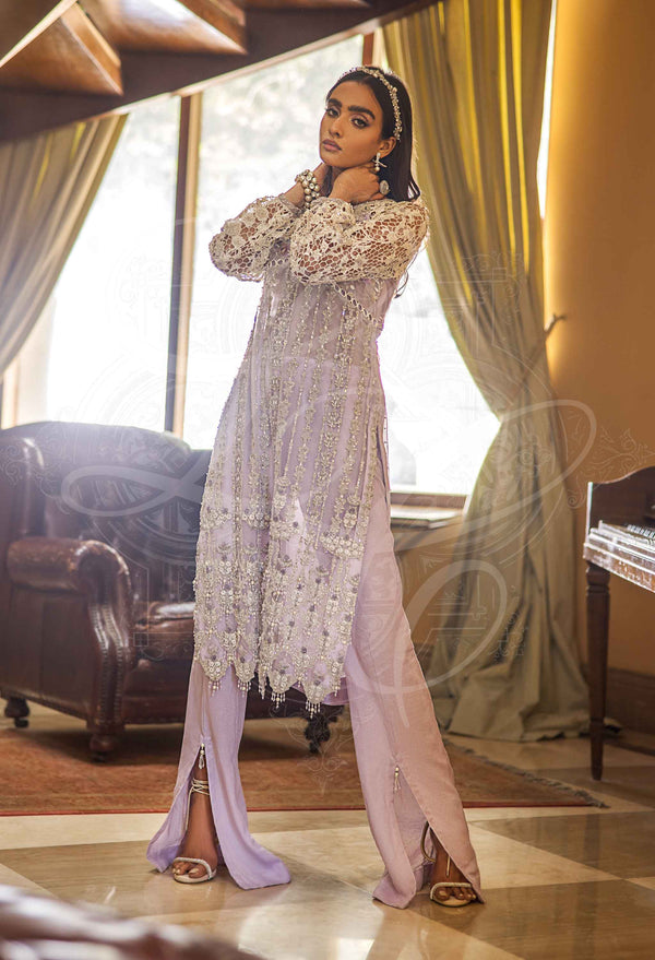 Layla Chatoor | Luxury Pret | Purple Tunic With Long Pants - Luxury Dress - available at Maria Faisal in UK and USA.