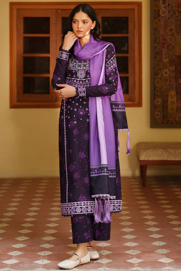 Farasha | Meline Premium Viscose 25 | Plum Powder - Luxury Dress - available at Maria Faisal in UK and USA.