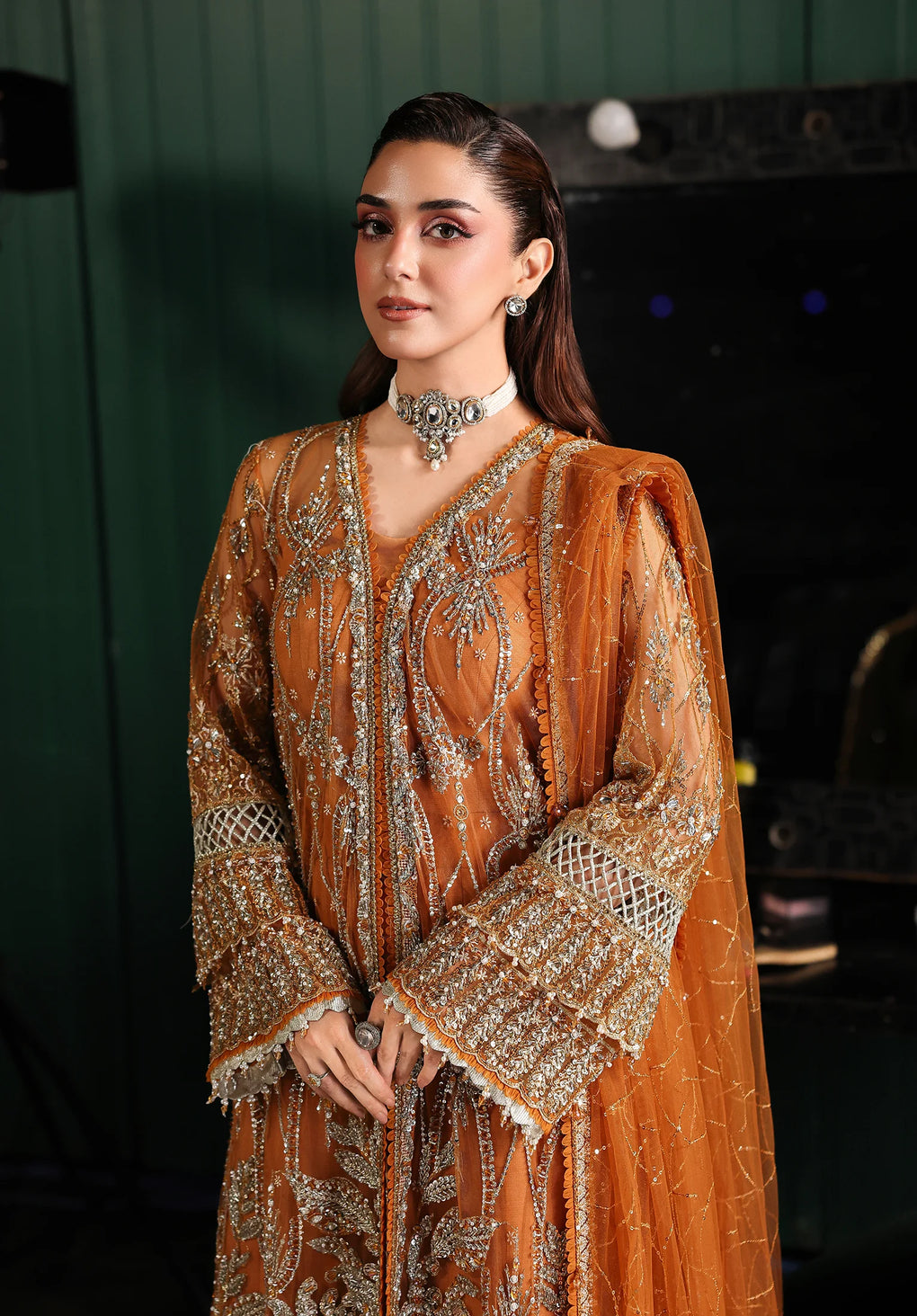 Elaf Premium | Stardom Formal Handwork 25 | ESH-09 SAFFRON - Formal Dress - available at Maria Faisal in UK and USA.