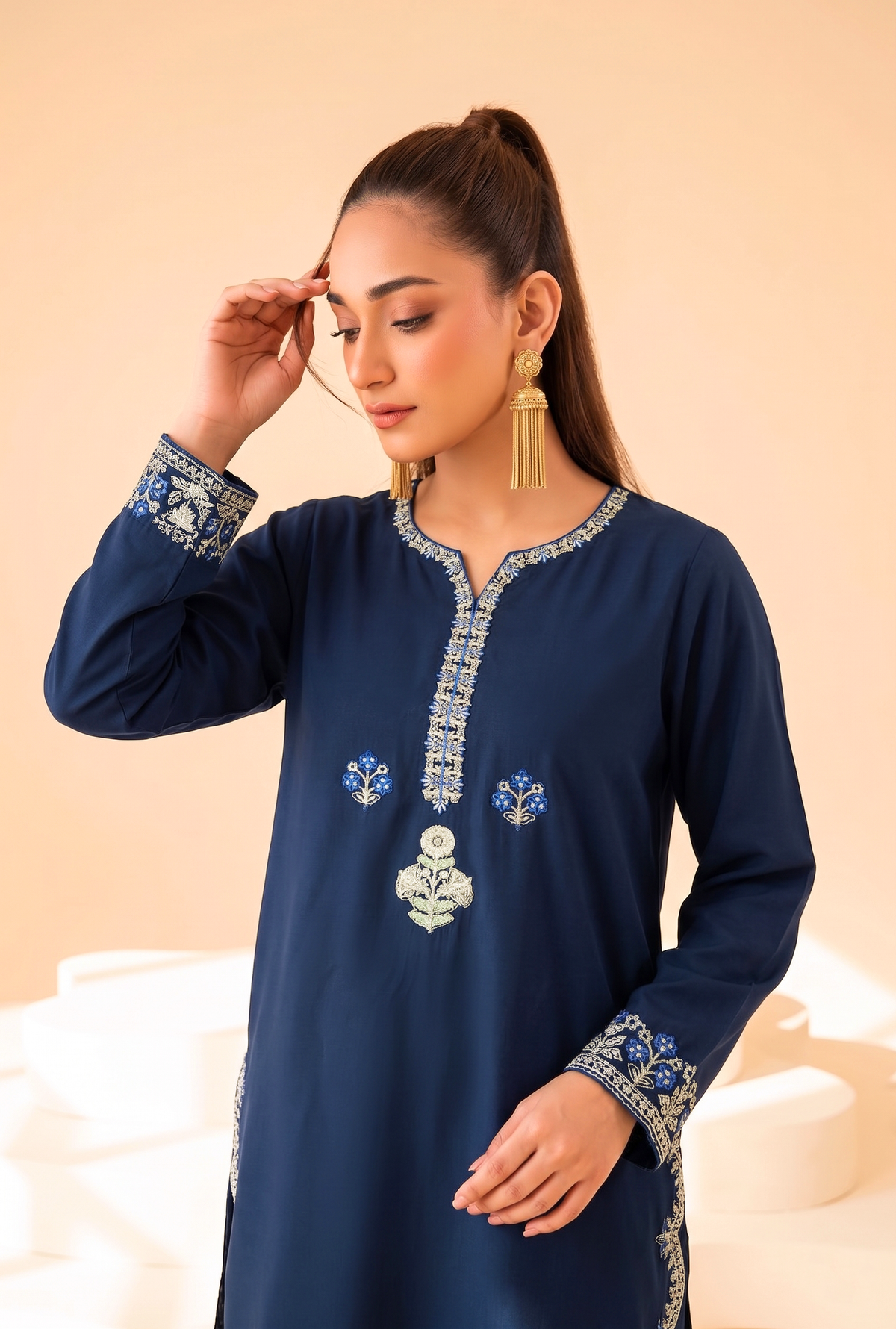 Faiza Faisal | FNF Cords Edit |NAVY SYMPHONY - Casual Dress - available at Maria Faisal in UK and USA.