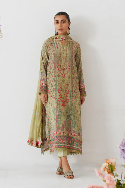 Mina Hasan | Signature Pret | Sage Sanguine - Luxury Dress - available at Maria Faisal in UK and USA.