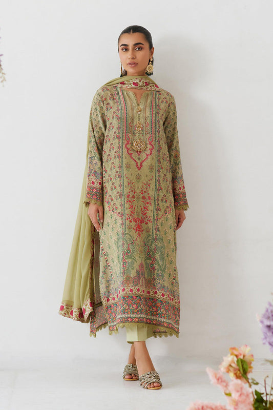 Mina Hasan | Signature Pret | Sage Sanguine - Luxury Dress - available at Maria Faisal in UK and USA.