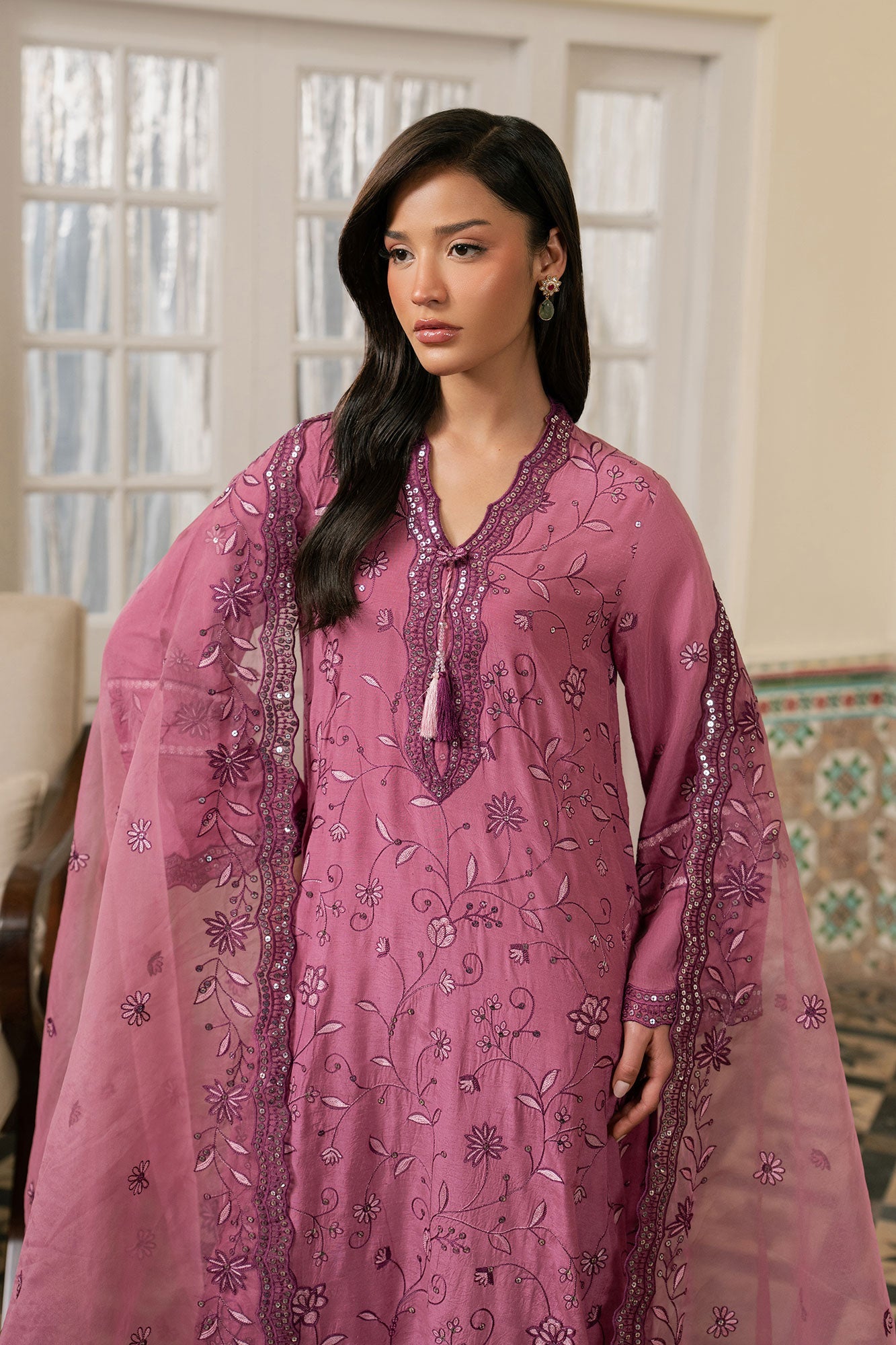 Cross Stitch | SS-26 RTW LUX PRET EDIT-1 | ORCHID AURA - Luxury Dress - available at Maria Faisal in UK and USA.