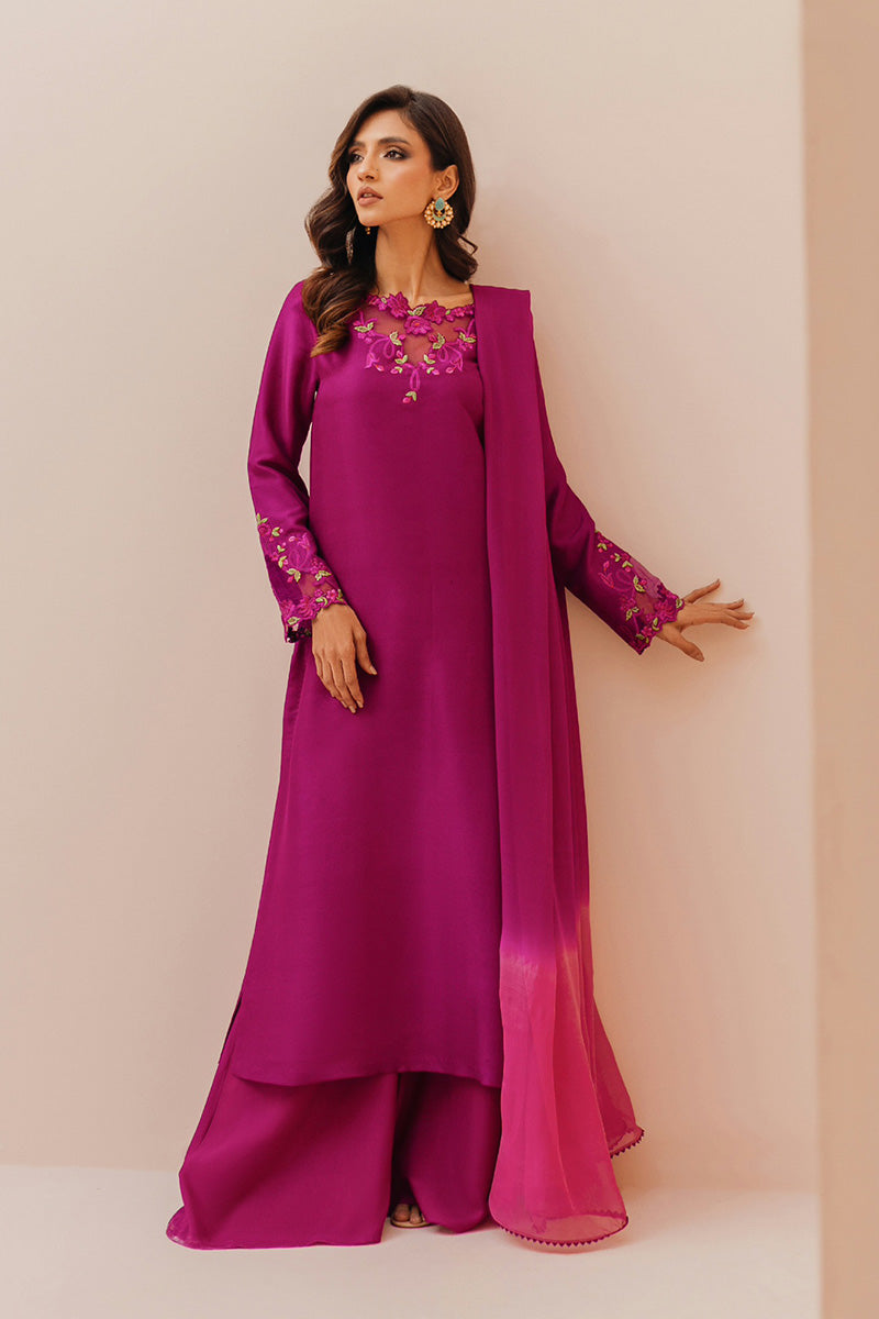 Mina Hasan | Signature Pret | Magenta Garden - Luxury Dress - available at Maria Faisal in UK and USA.