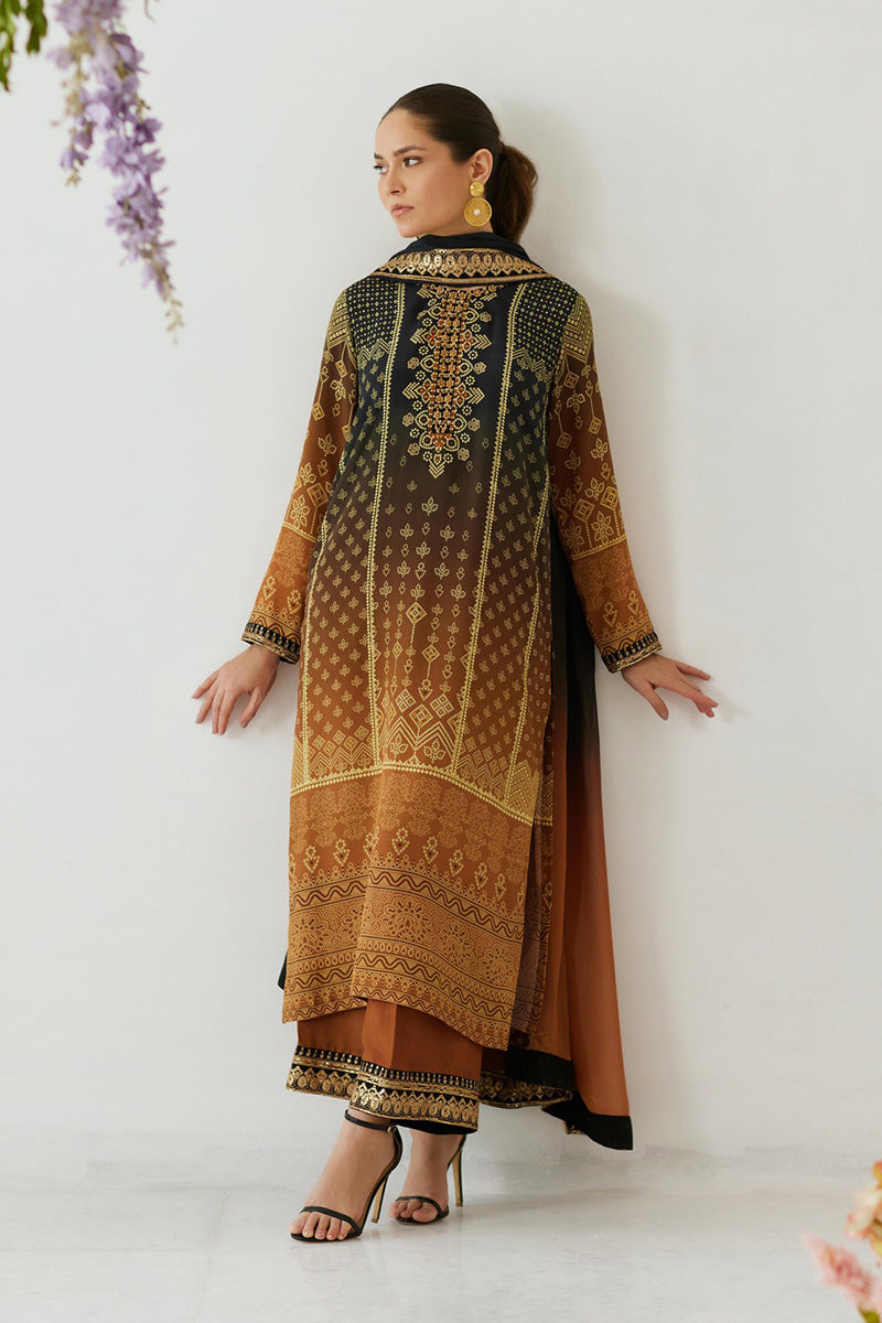 Mina Hasan | Signature Pret | Ombre Chunri - Luxury Dress - available at Maria Faisal in UK and USA.