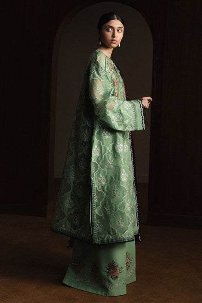  Model Wearing Pistachio Pima Lawn Long Shirt -  Zara Shahjahan | Satori 2026 | Midoriya-D6 - Ladies Clothes - Maria Faisal