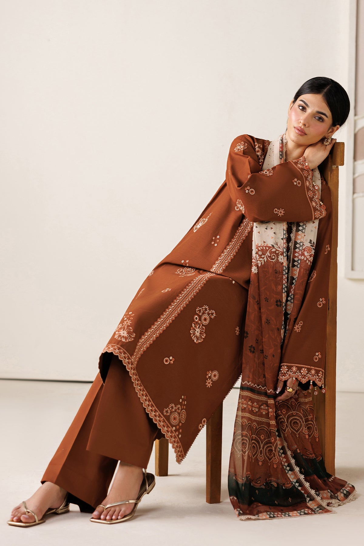 Farasha | Summer Melody 26 | Cinnamon Bloom - Casual Dress - available at Maria Faisal in UK and USA.
