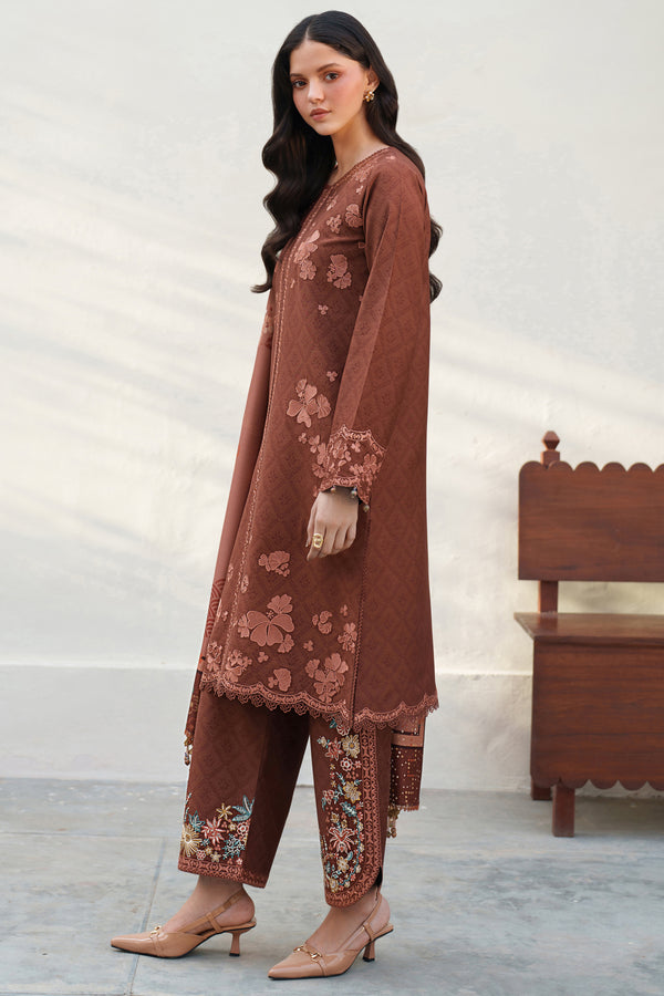 Farasha | Meline Premium Viscose 25 | Brown Clay - Luxury Dress - available at Maria Faisal in UK and USA.