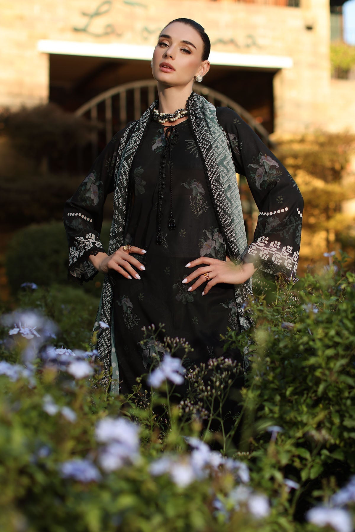 Nureh | Signature Prints 26 | SP-198 - Dress - available at Maria Faisal in UK and USA.