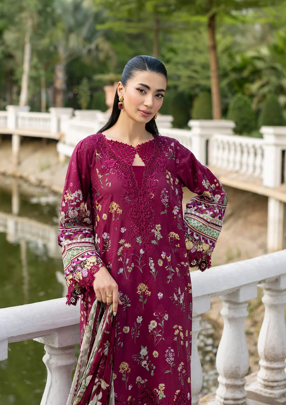 Elaf Premium | Signature Embroidered Lawn with Chiffon Collection 26 | ESG-2A NORA - Luxury Dress - available at Maria Faisal in UK and USA.
