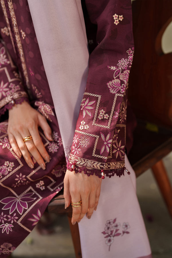 Farasha | Meline Premium Viscose 25 | Mauve Cream - Luxury Dress - available at Maria Faisal in UK and USA.