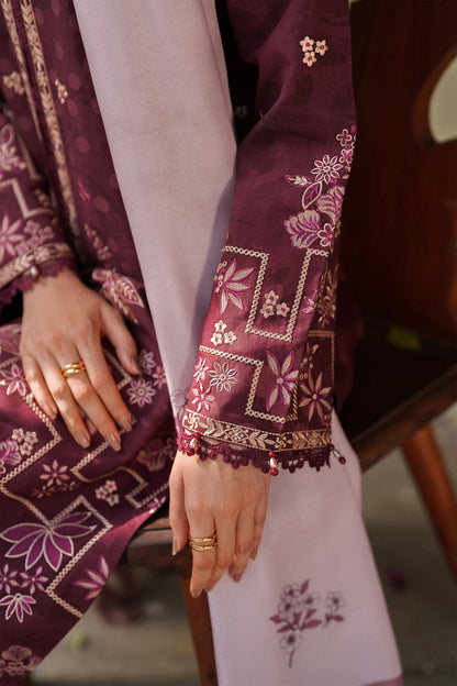 Farasha | Meline Premium Viscose 25 | Mauve Cream - Luxury Dress - available at Maria Faisal in UK and USA.