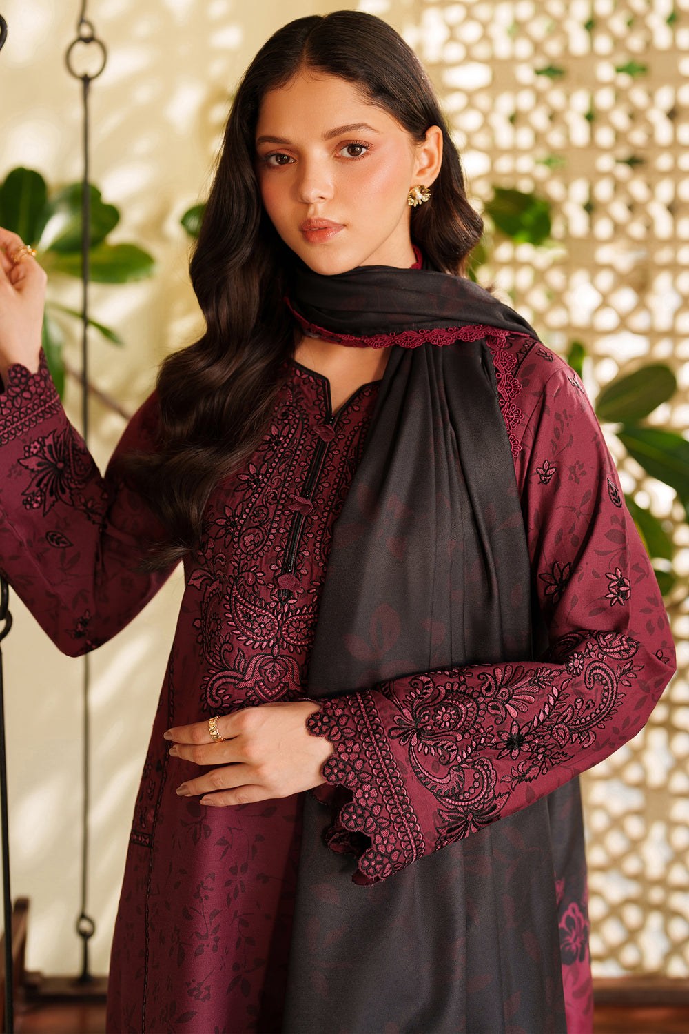 Farasha | Meline Premium Viscose 25 | Sable Bloom - Luxury Dress - available at Maria Faisal in UK and USA.