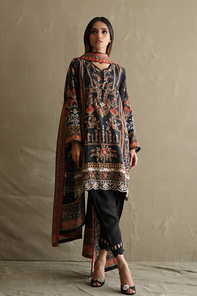 Mina Hasan | Signature Pret | Baroque In Black - Luxury Dress - available at Maria Faisal in UK and USA.