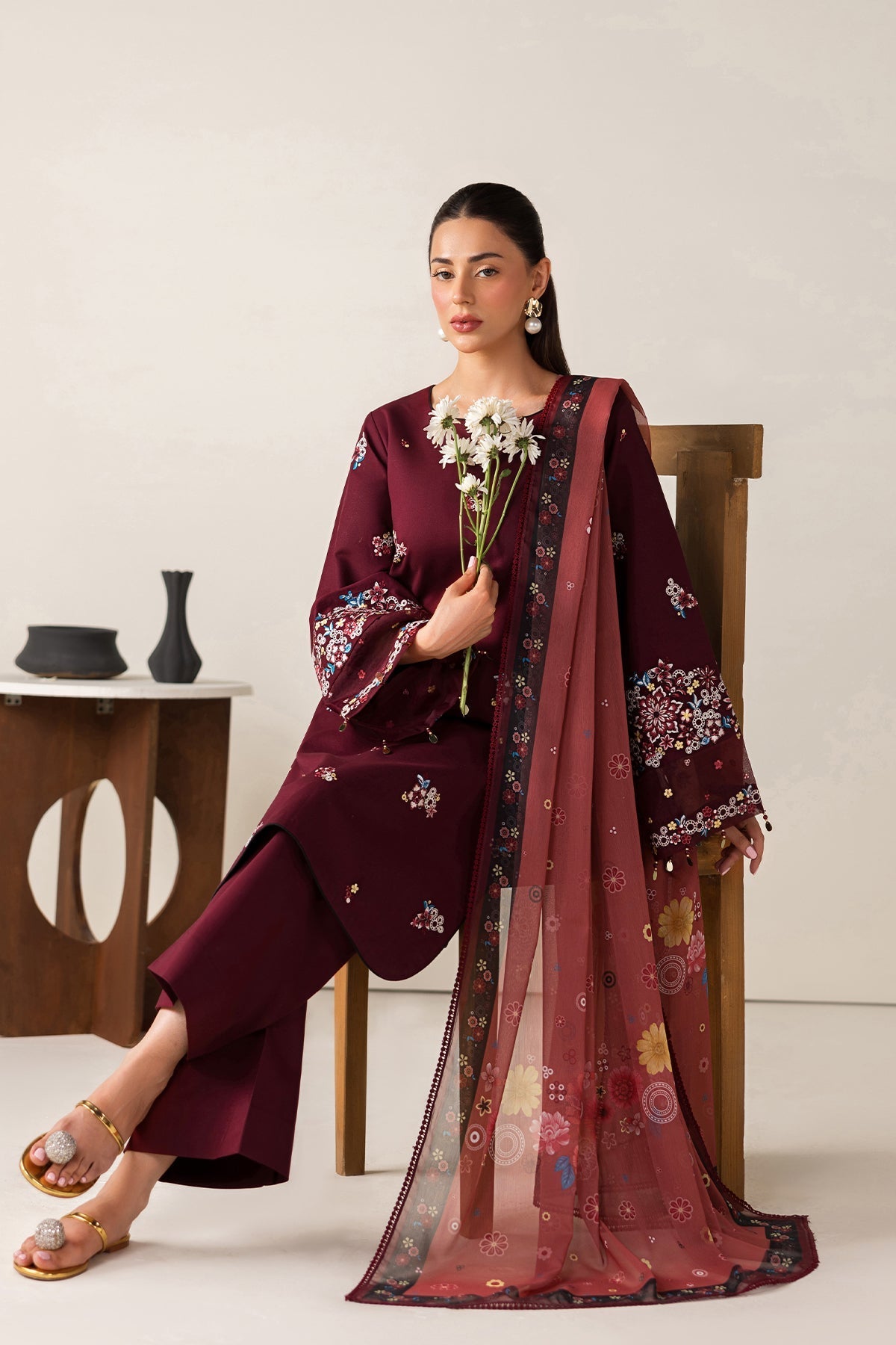 Farasha | Summer Melody 26 | Maroon Muse - Casual Dress - available at Maria Faisal in UK and USA.
