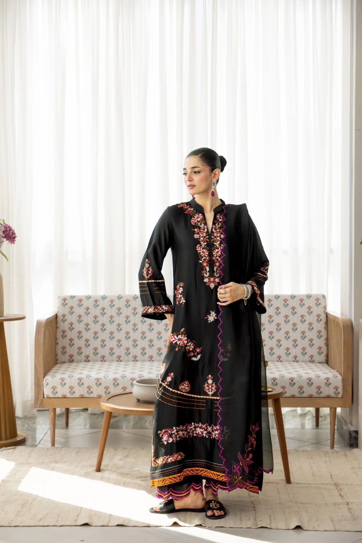 Wahaj M Khan | Sanam Luxe | Noir Sanam Kaftan - Luxury Dress - available at Maria Faisal in UK and USA.