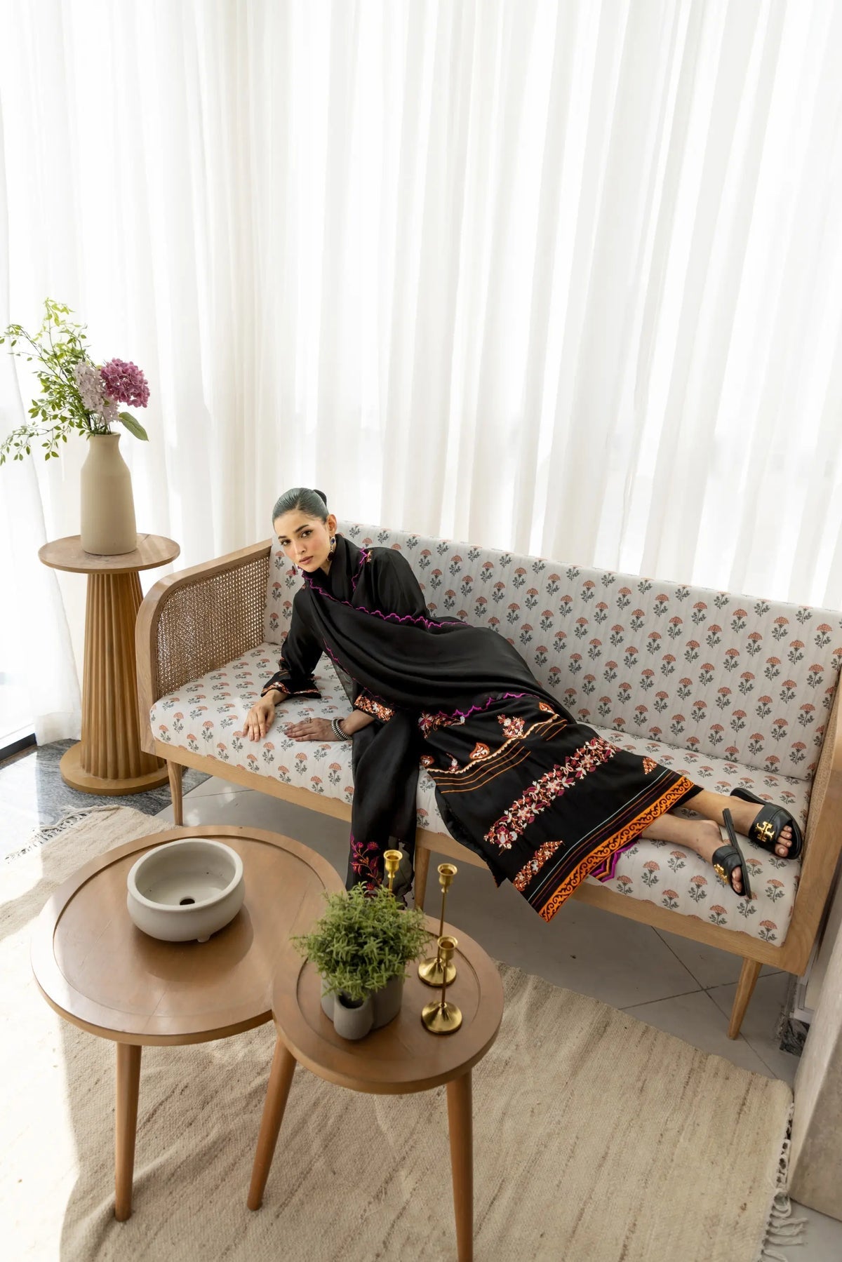 Wahaj M Khan | Sanam Luxe | Noir Sanam Kaftan - Luxury Dress - available at Maria Faisal in UK and USA.