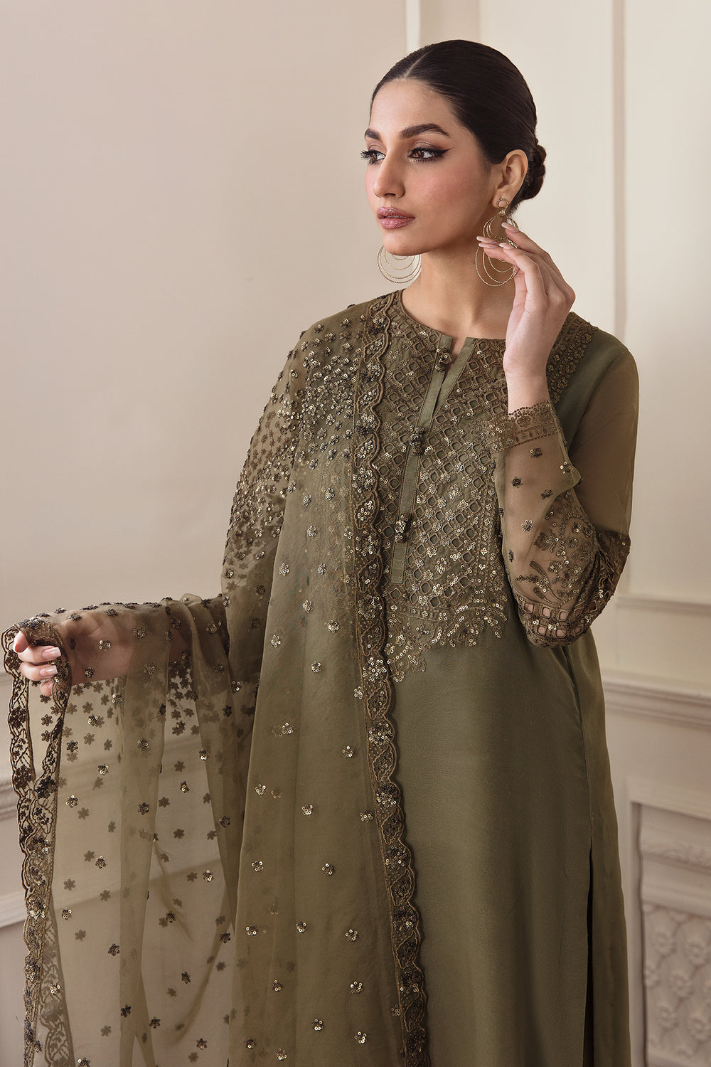 Baroque | Formals Collection | EMBROIDERED CHIFFON UF-295 - Formal Dress - available at Maria Faisal in UK and USA.