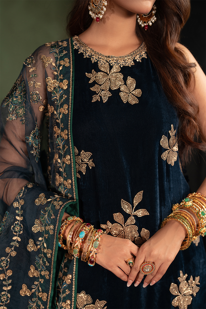 Iznik | Velvet 25 | IV-51 Embroidered Velvet - Formal Dress - available at Maria Faisal in UK and USA.