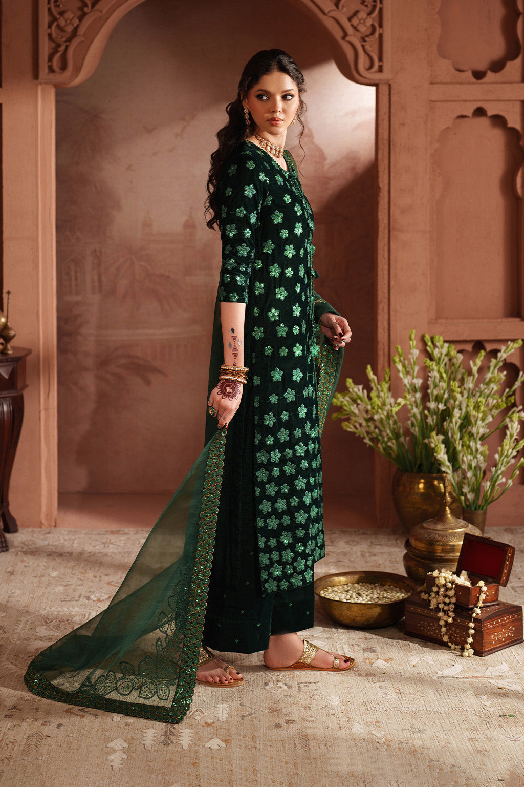 Iznik | Velvet 25 | IV-60 Embroidered Velvet - Formal Dress - available at Maria Faisal in UK and USA.
