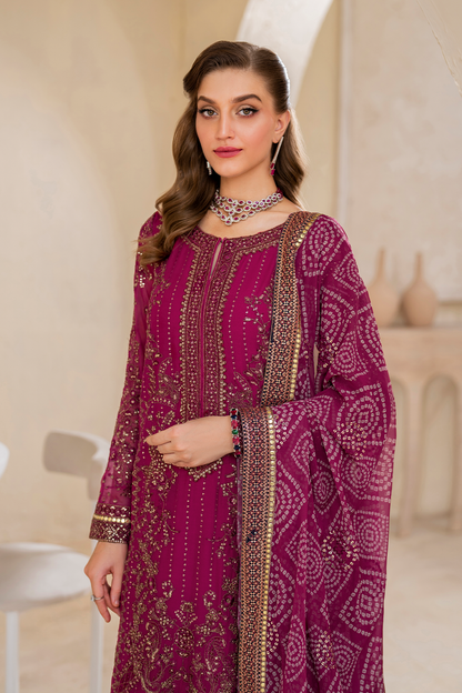 Iznik | Chinnon Chiffon | CC-45 Embroidered Chiffon - Ladies Clothes - Maria Faisal