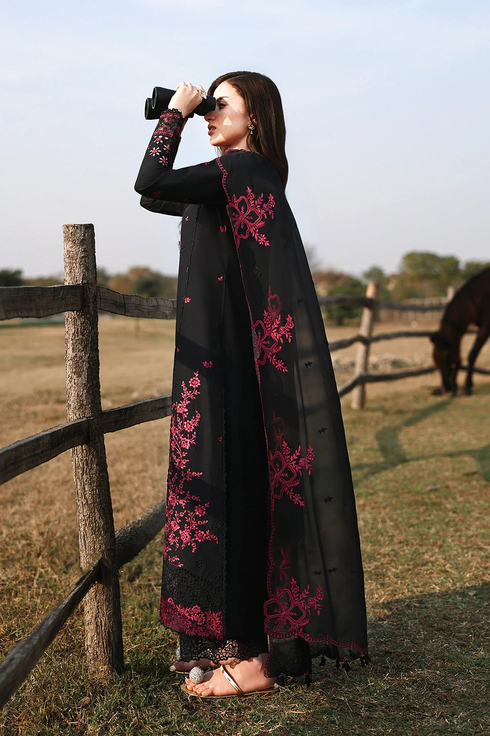 Azure | Luxury Lawn 26 | Black Cherry - Dress - available at Maria Faisal in UK and USA.