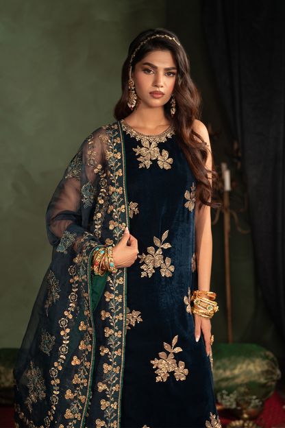 Iznik | Velvet 25 | IV-51 Embroidered Velvet - Formal Dress - available at Maria Faisal in UK and USA.