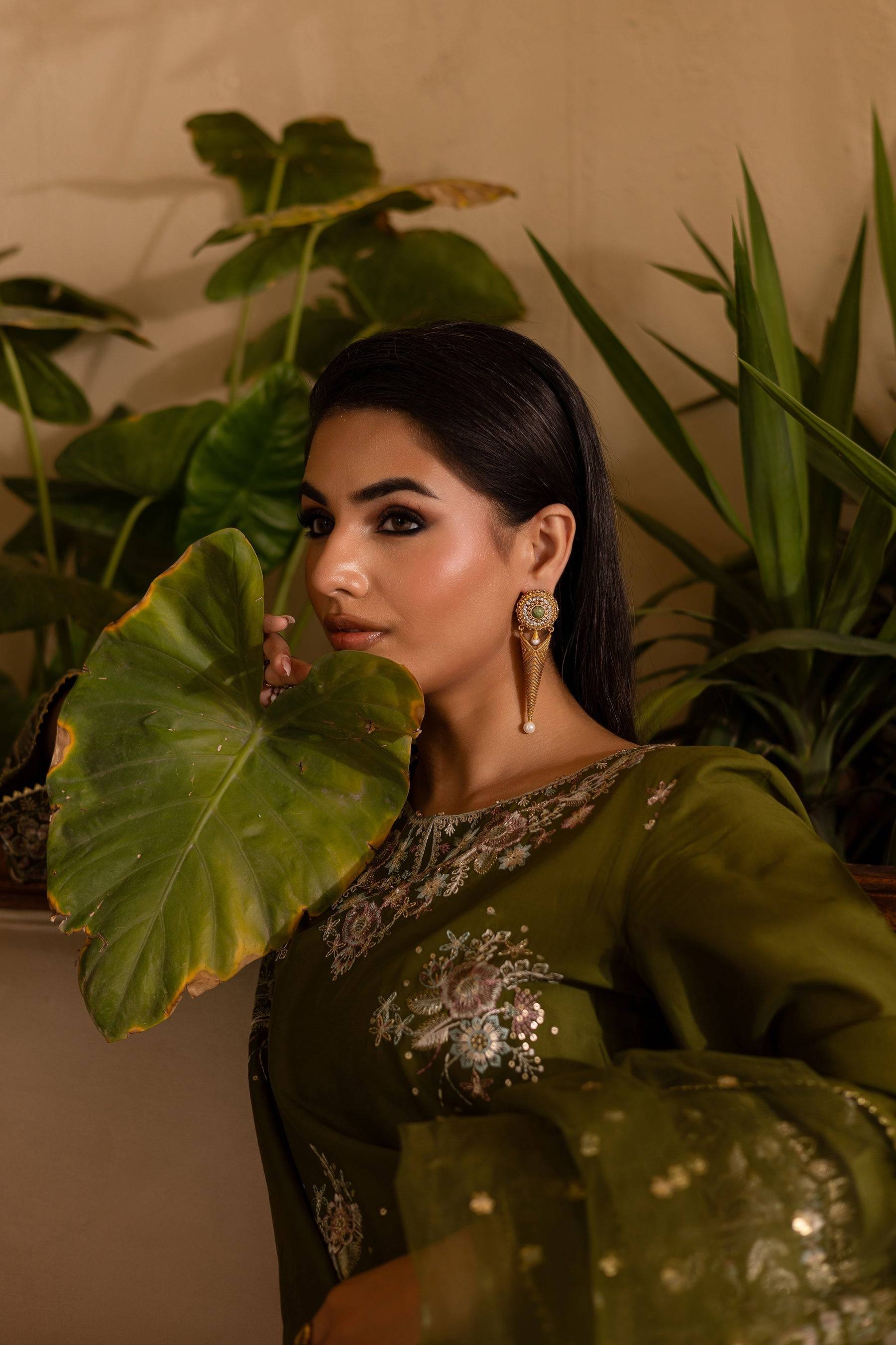 Batik | Nyra Embroidered Summer Solids | Farshi Green by Maria Faisal - Registered Vendor of : Batik - type : Ladies Clothes - 100% original wedding dresses