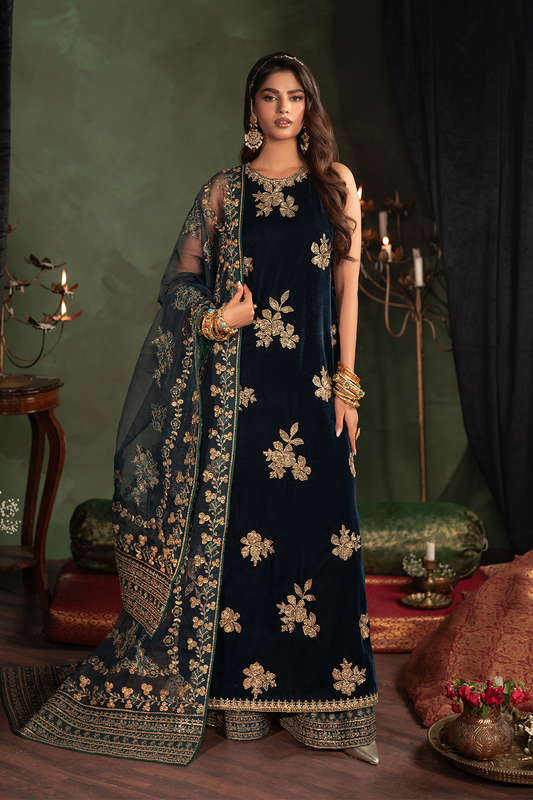 Iznik | Velvet 25 | IV-51 Embroidered Velvet - Formal Dress - available at Maria Faisal in UK and USA.