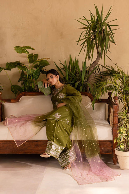 Batik | Nyra Embroidered Summer Solids | Farshi Green by Maria Faisal - Registered Vendor of : Batik - type : Ladies Clothes - 100% original wedding dresses