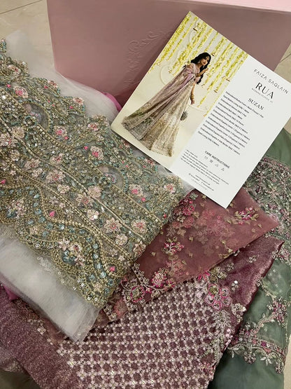 Light Pink Embroidered Tissue Lehnga Choli - Faiza Saqlain | Rua Wedding Formals | Suzan