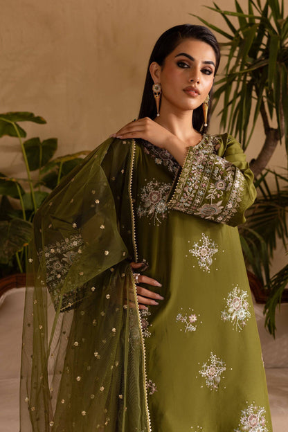Batik | Nyra Embroidered Summer Solids | Farshi Green by Maria Faisal - Registered Vendor of : Batik - type : Ladies Clothes - 100% original wedding dresses