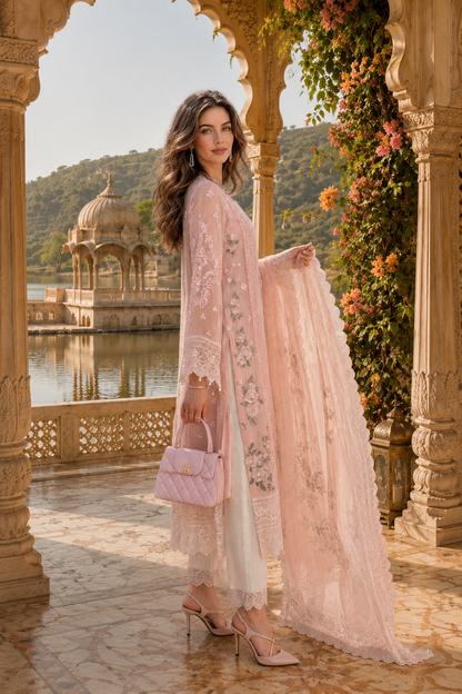 Saadia Asad | Nooriyah Luxury Chiffon | D2 - Satin Rose - Formal Dress - available at Maria Faisal in UK and USA.
