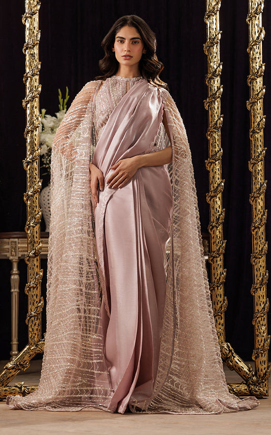 Threads and Motifs | Formal Dresses 25 | Net Embroidered Cape With Blouse And Skirt Saree - Ladies Clothes - Maria Faisal