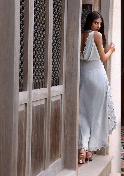 Layla Chatoor | Luxury Pret | Grey Halter Long Tunic - Luxury Dress - available at Maria Faisal in UK and USA.