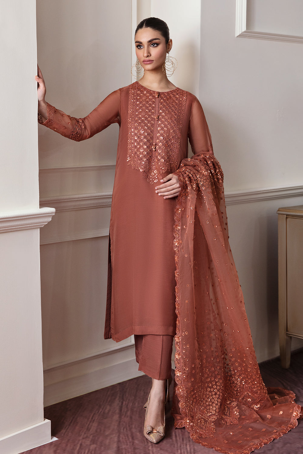 Baroque | Formals Collection | EMBROIDERED CHIFFON UF-296 - Formal Dress - available at Maria Faisal in UK and USA.