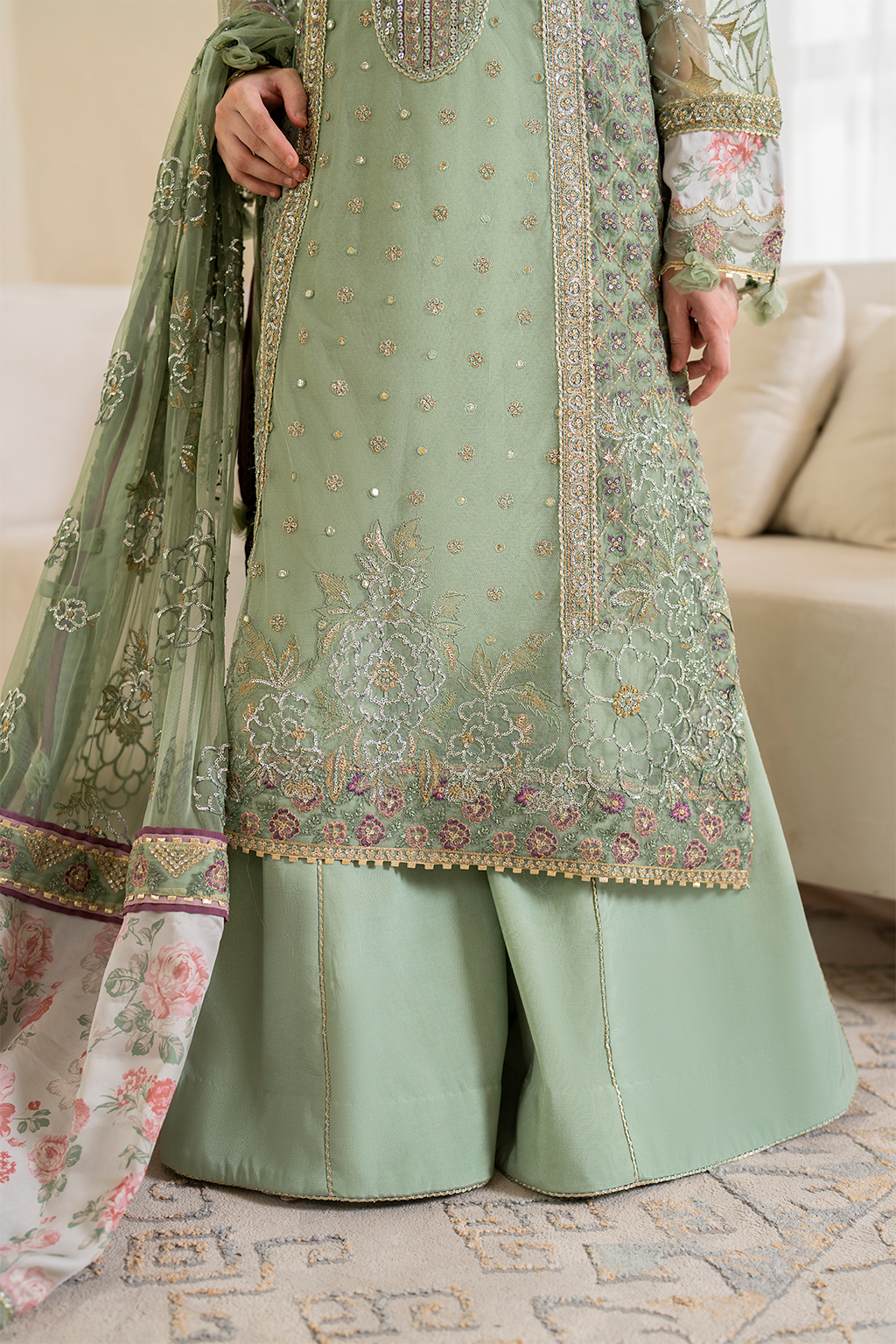 Iznik | Chinnon Chiffon | CC-41 Embroidered Net - Ladies Clothes - Maria Faisal