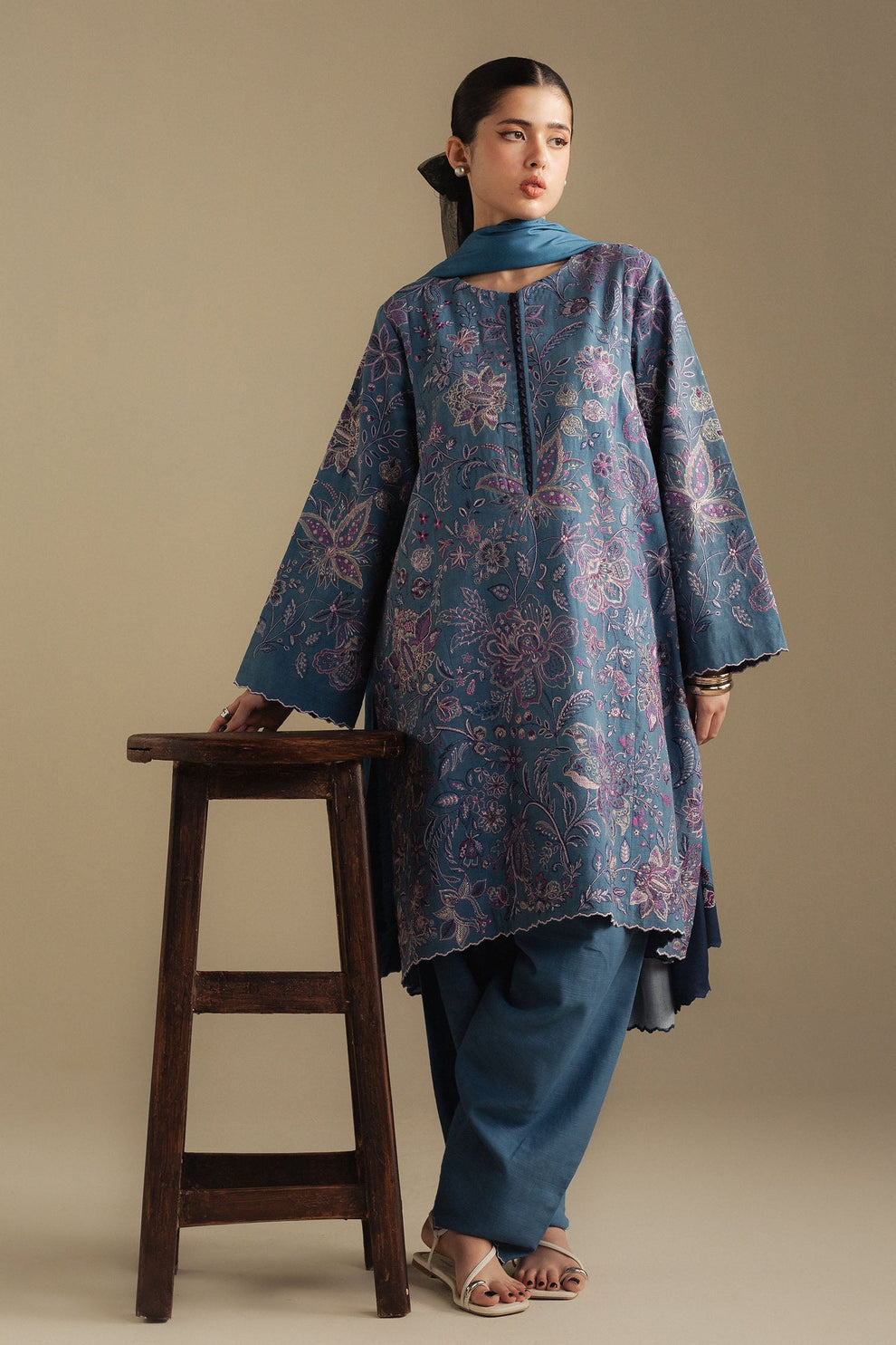 Zara Shahjahan | Coco Winter 25 | Mist-2B - Luxury Dress - available at Maria Faisal in UK and USA.