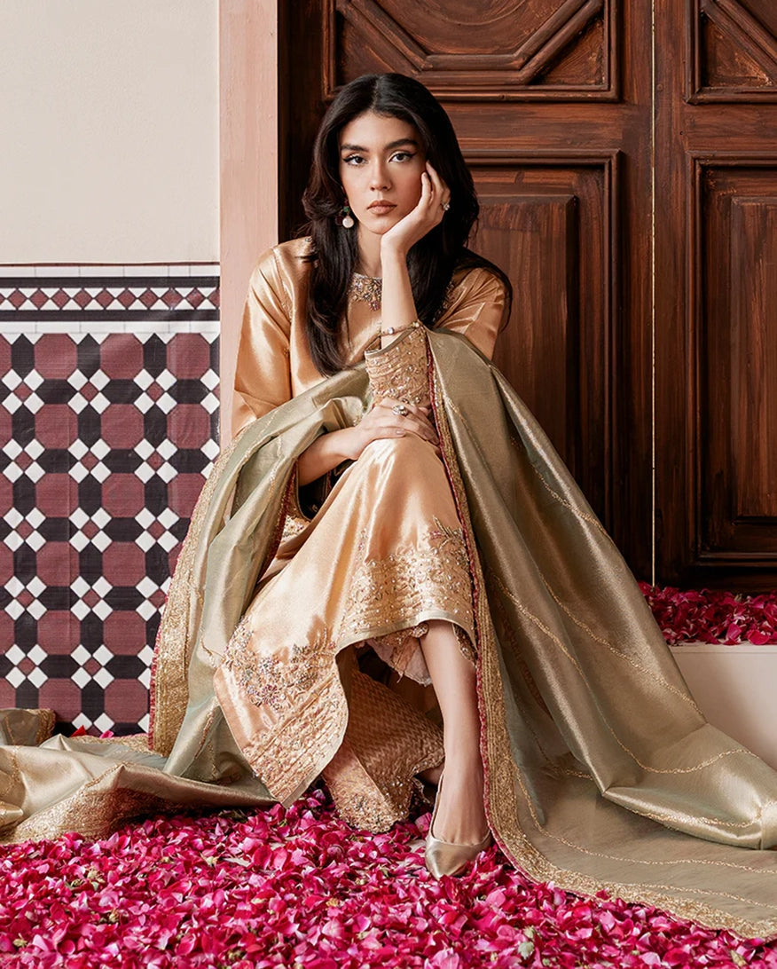 Mushq | Sunehri Lama Silk | Parisa - Formal Dress - available at Maria Faisal in UK and USA.