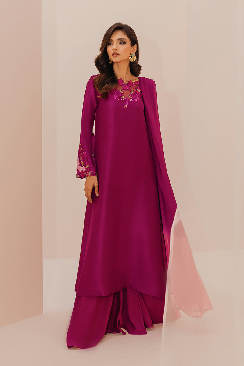 Mina Hasan | Signature Pret | Magenta Garden - Luxury Dress - available at Maria Faisal in UK and USA.