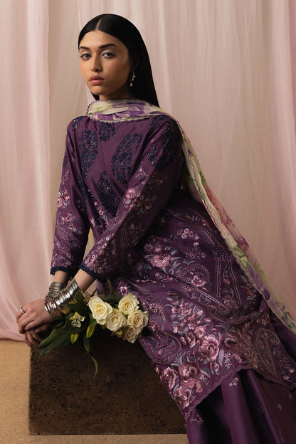  Model Wearing Plum Pima Lawn Shirt with Sharara - Zara Shahjahan | Satori 2026 | Sumire-D2 - Ladies Clothes - Maria Faisal